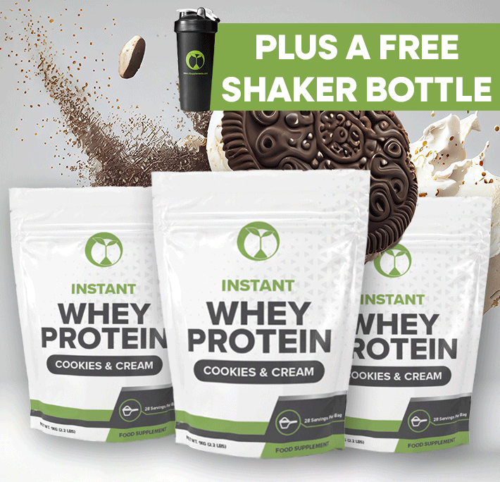 Whey Protein Powder - 3 Bags + Free Shaker Bottle